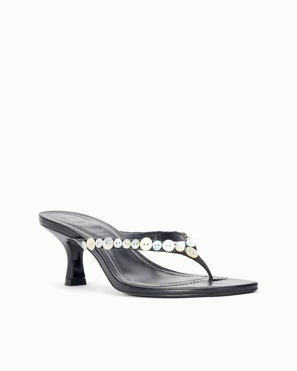 NEW STAUD women's freja thong kitten heels in mother of pearl black